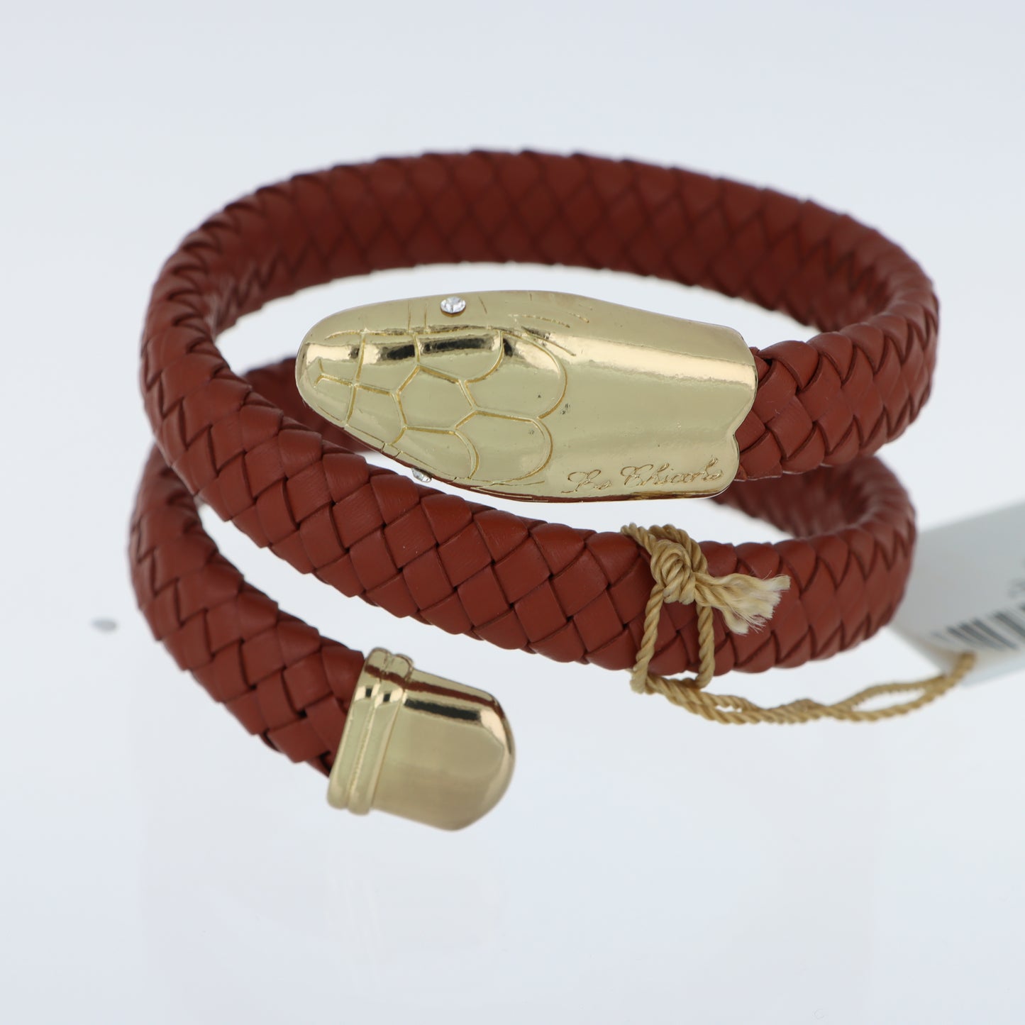 Le Chicche – Bracciale Serpente Cuoio Intrecciato Borgogna con Testa in Oro e Cristallo