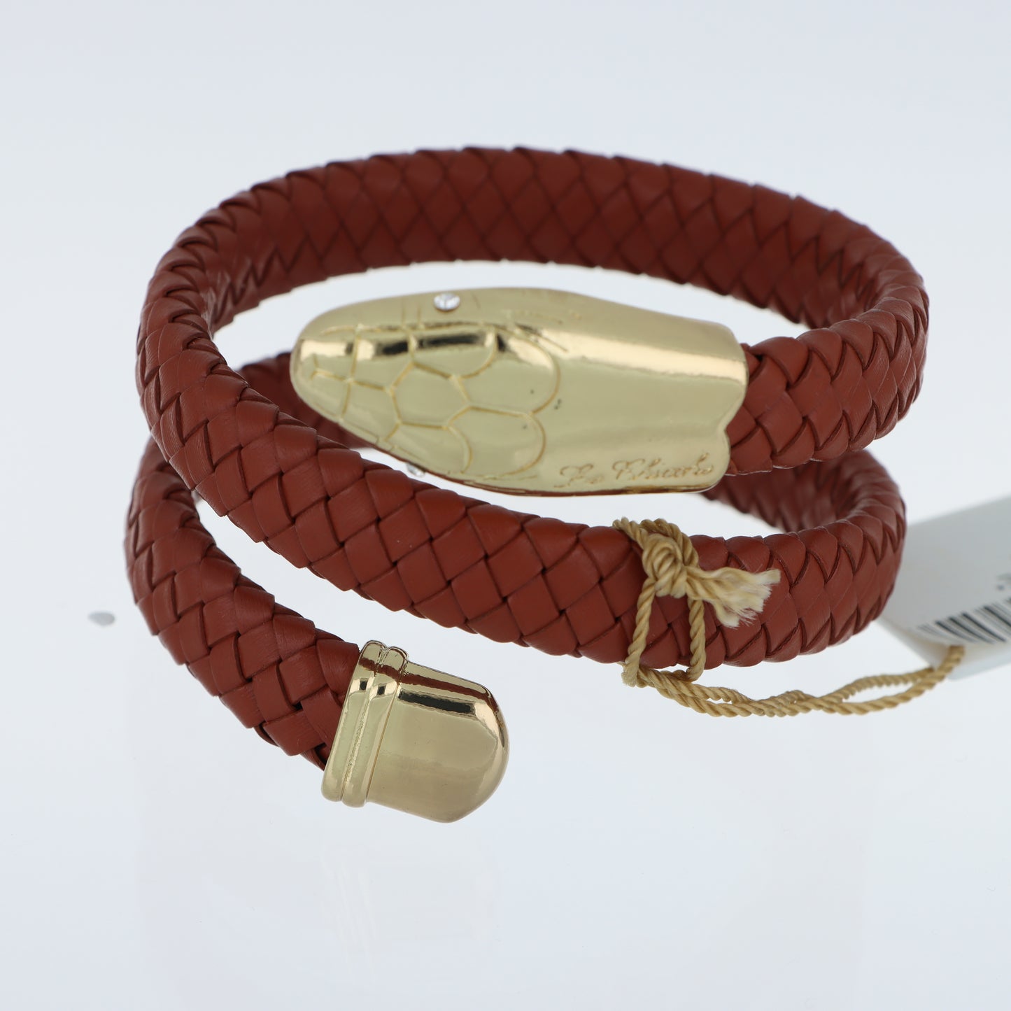 Le Chicche – Bracciale Serpente Cuoio Intrecciato Borgogna con Testa in Oro e Cristallo