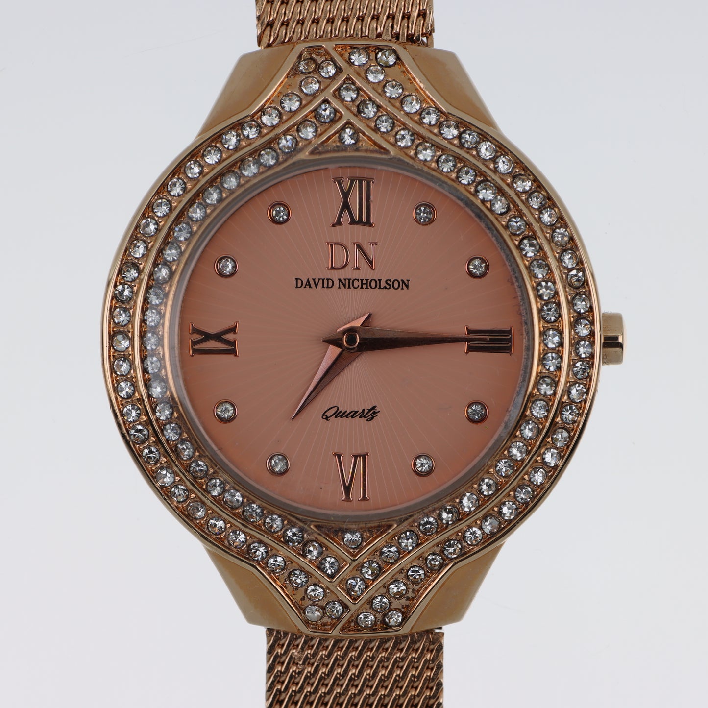 David Nicholson DN – Orologio Donna Quarzo Glamour Doppia Lunetta Cristalli Quadrante Rosa Gold e Bracciale Mesh Oro Rosa