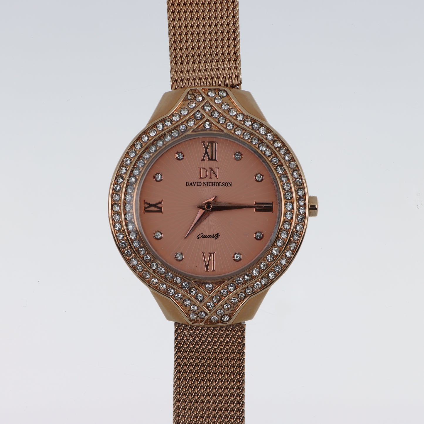 David Nicholson DN – Orologio Donna Quarzo Glamour Doppia Lunetta Cristalli Quadrante Rosa Gold e Bracciale Mesh Oro Rosa