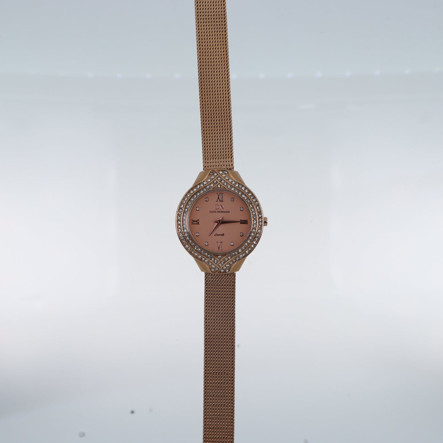 David Nicholson DN – Orologio Donna Quarzo Glamour Doppia Lunetta Cristalli Quadrante Rosa Gold e Bracciale Mesh Oro Rosa