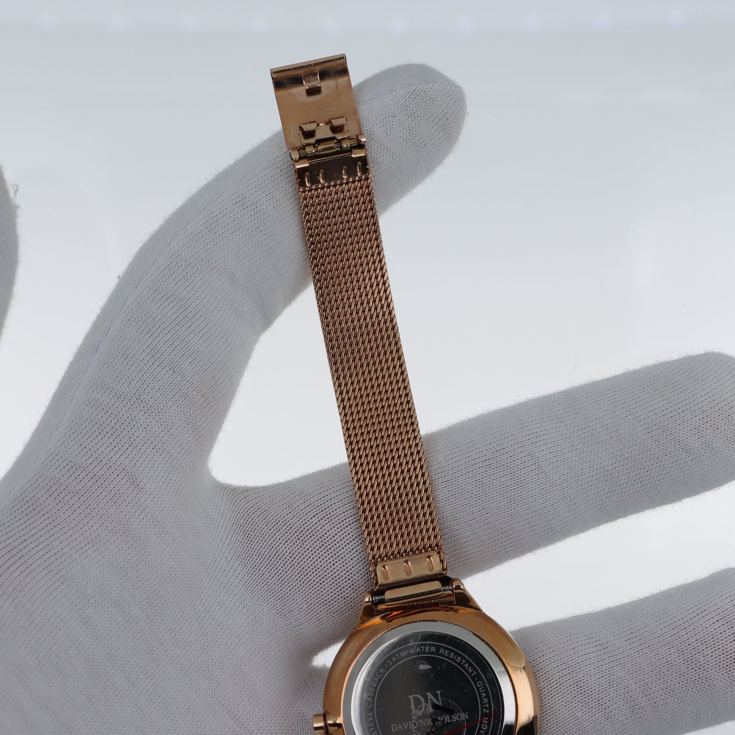 David Nicholson DN – Orologio Donna Quarzo Glamour Doppia Lunetta Cristalli Quadrante Rosa Gold e Bracciale Mesh Oro Rosa