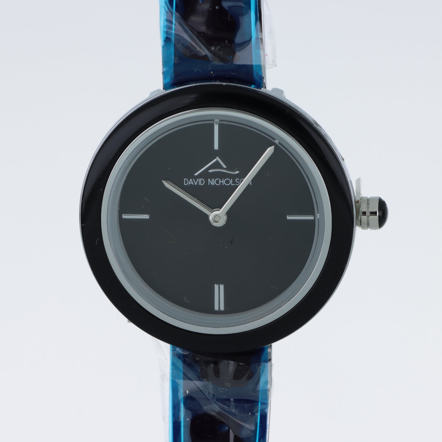 David Nicholson – Orologio Donna Quarzo Lunetta Nera Laccata Quadrante Nero e Cinturino Resina Blu Marmorizzata