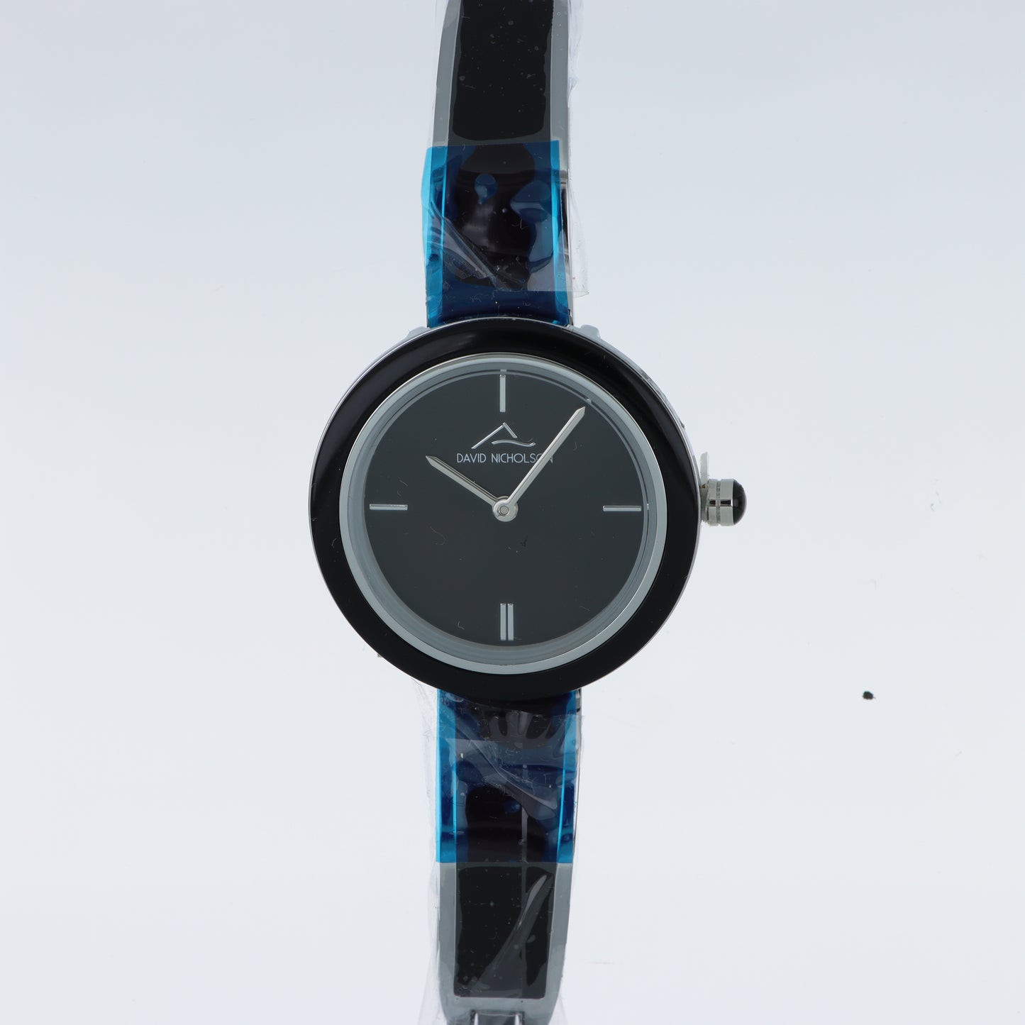 David Nicholson – Orologio Donna Quarzo Lunetta Nera Laccata Quadrante Nero e Cinturino Resina Blu Marmorizzata