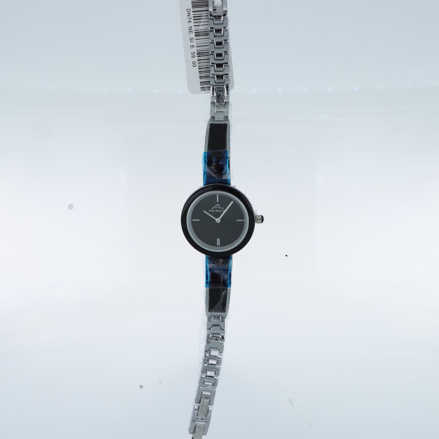 David Nicholson – Orologio Donna Quarzo Lunetta Nera Laccata Quadrante Nero e Cinturino Resina Blu Marmorizzata
