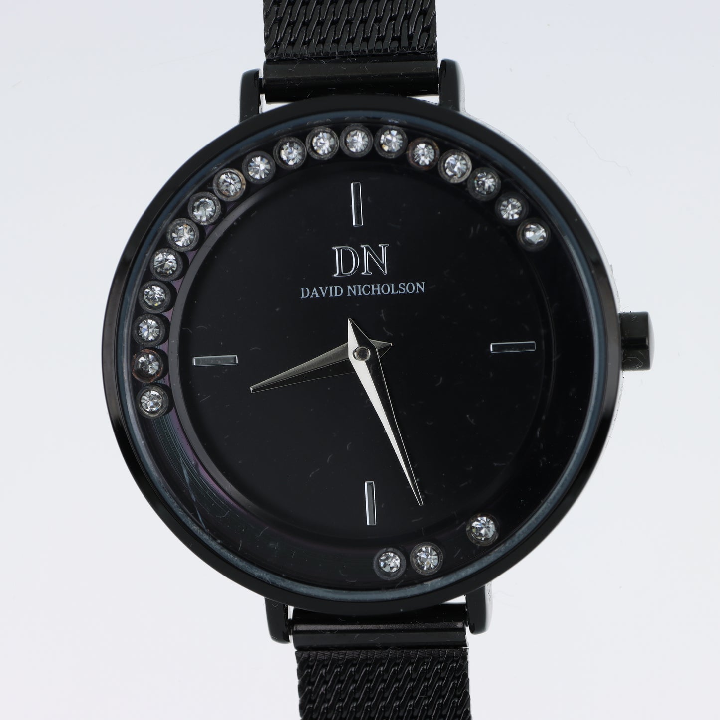 David Nicholson DN – Orologio Donna Quarzo Full Black Lunetta con Cristalli Quadrante Nero e Bracciale Mesh Nero