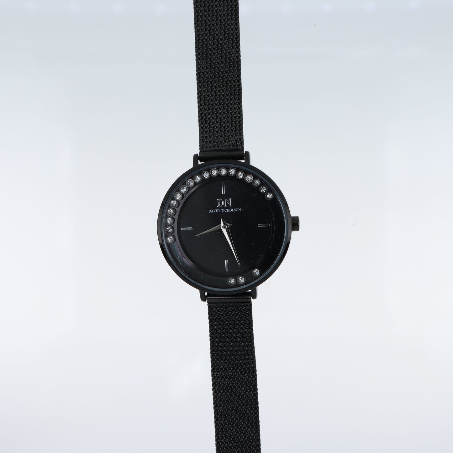 David Nicholson DN – Orologio Donna Quarzo Full Black Lunetta con Cristalli Quadrante Nero e Bracciale Mesh Nero