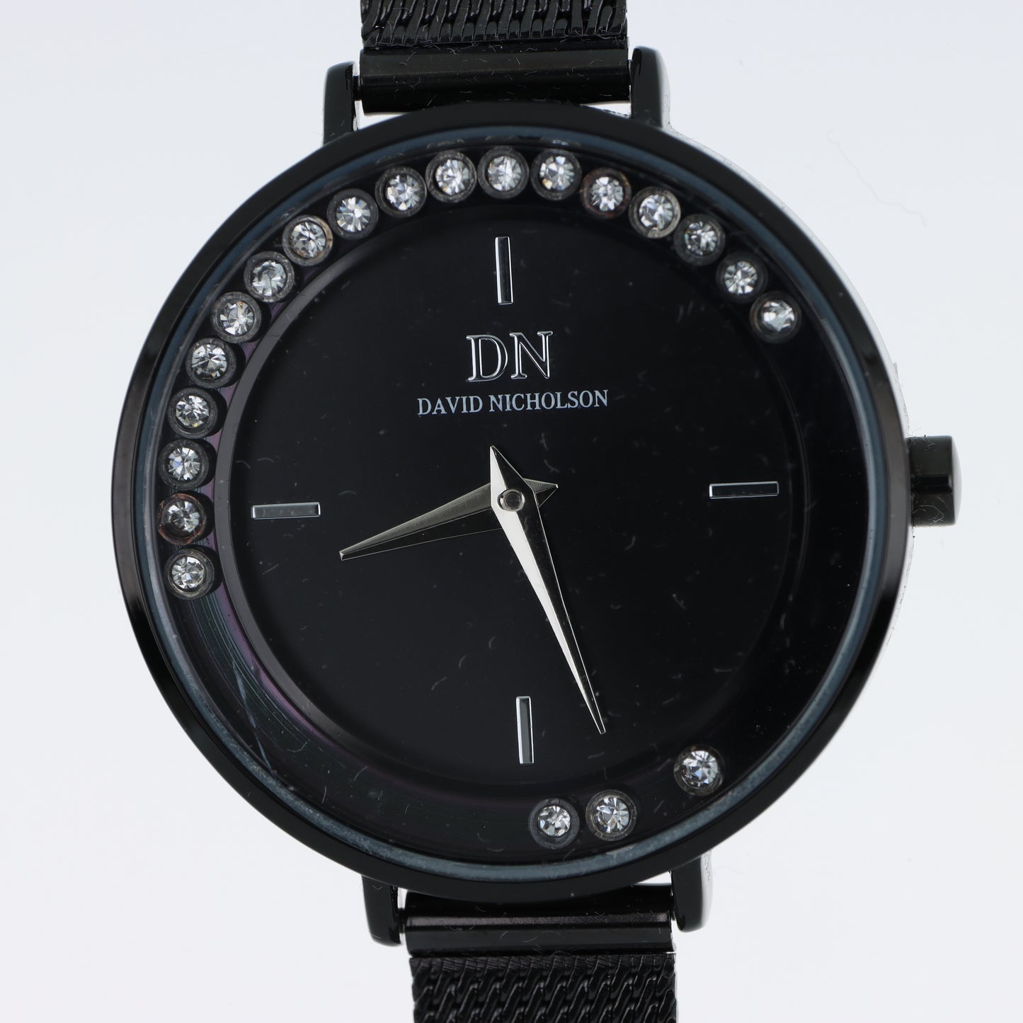 David Nicholson DN – Orologio Donna Quarzo Full Black Lunetta con Cristalli Quadrante Nero e Bracciale Mesh Nero