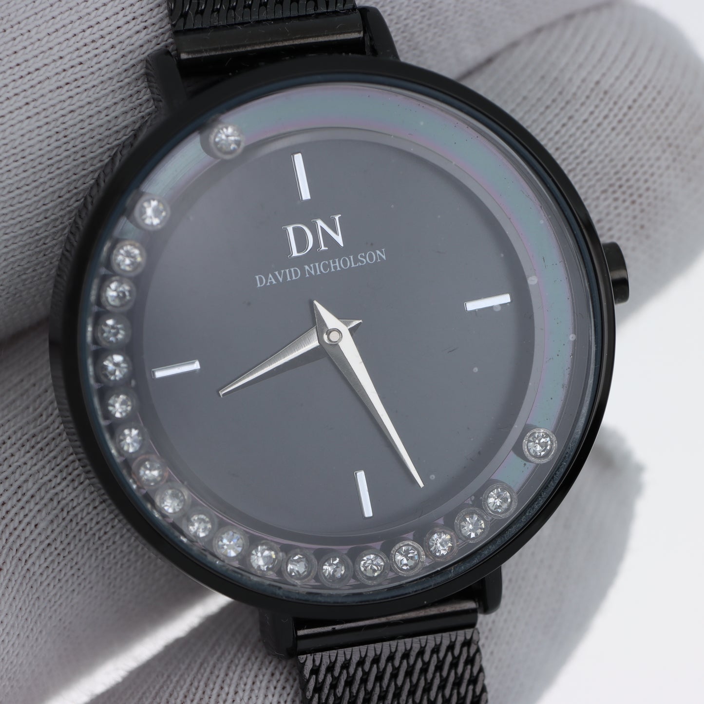 David Nicholson DN – Orologio Donna Quarzo Full Black Lunetta con Cristalli Quadrante Nero e Bracciale Mesh Nero