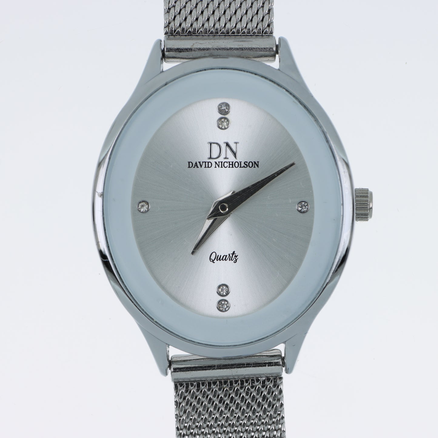 David Nicholson DN – Orologio Donna Quarzo Total Silver Quadrante Argento con Cristalli e Bracciale Mesh