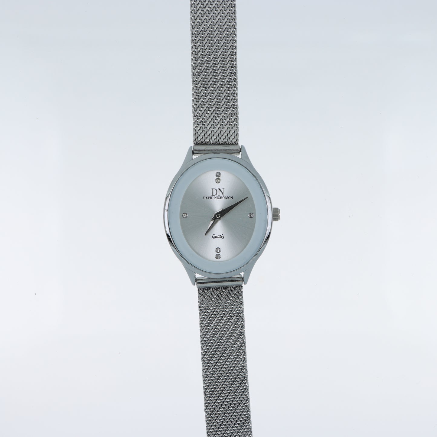 David Nicholson DN – Orologio Donna Quarzo Total Silver Quadrante Argento con Cristalli e Bracciale Mesh