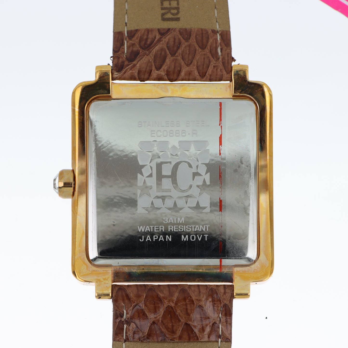 Enrico Coveri - Orologio Donna Cassa Quadrata Gold Pavé Numeri Romani Cinturino Pitone