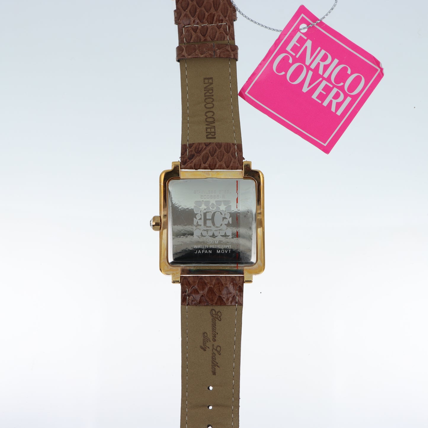 Enrico Coveri - Orologio Donna Cassa Quadrata Gold Pavé Numeri Romani Cinturino Pitone