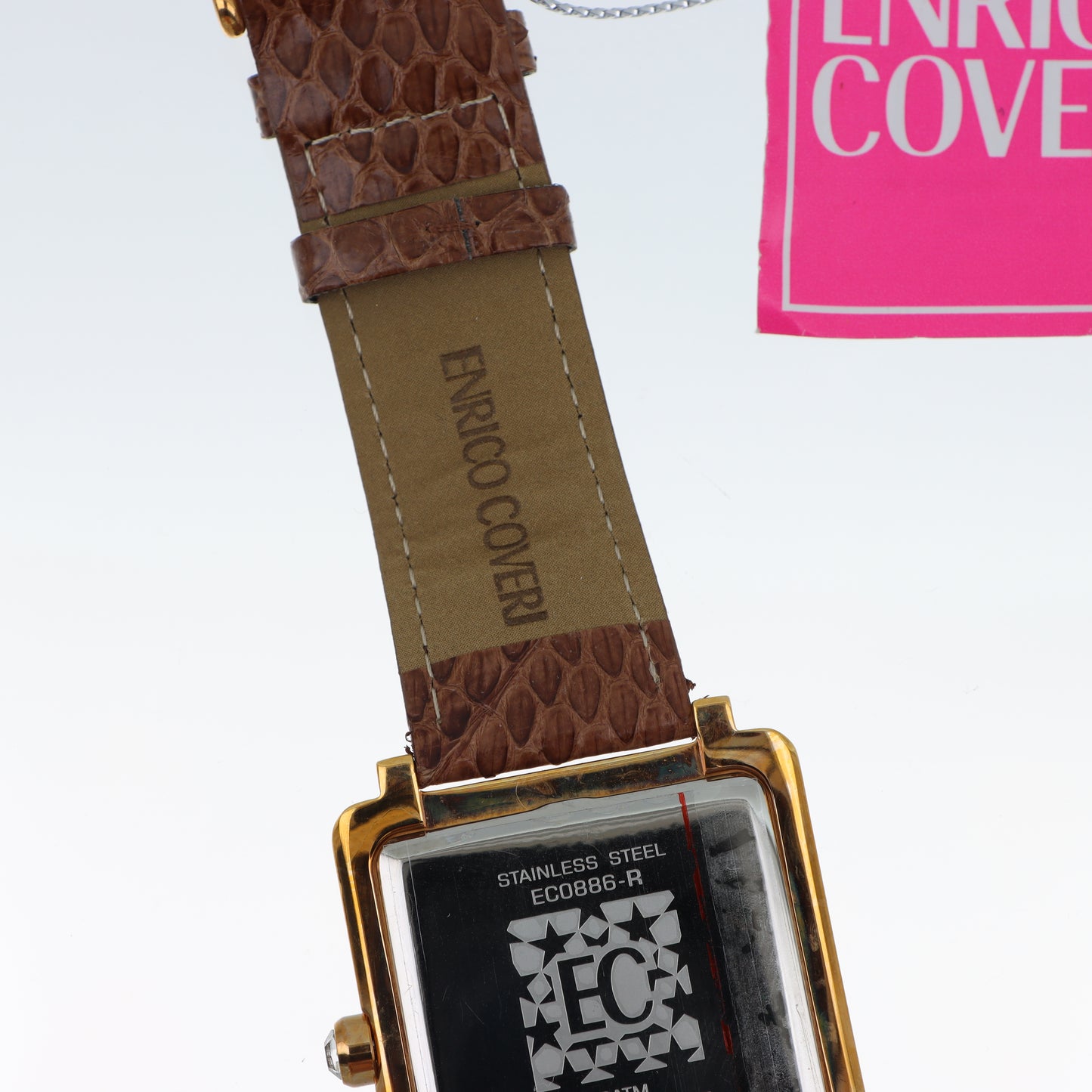 Enrico Coveri - Orologio Donna Cassa Quadrata Gold Pavé Numeri Romani Cinturino Pitone