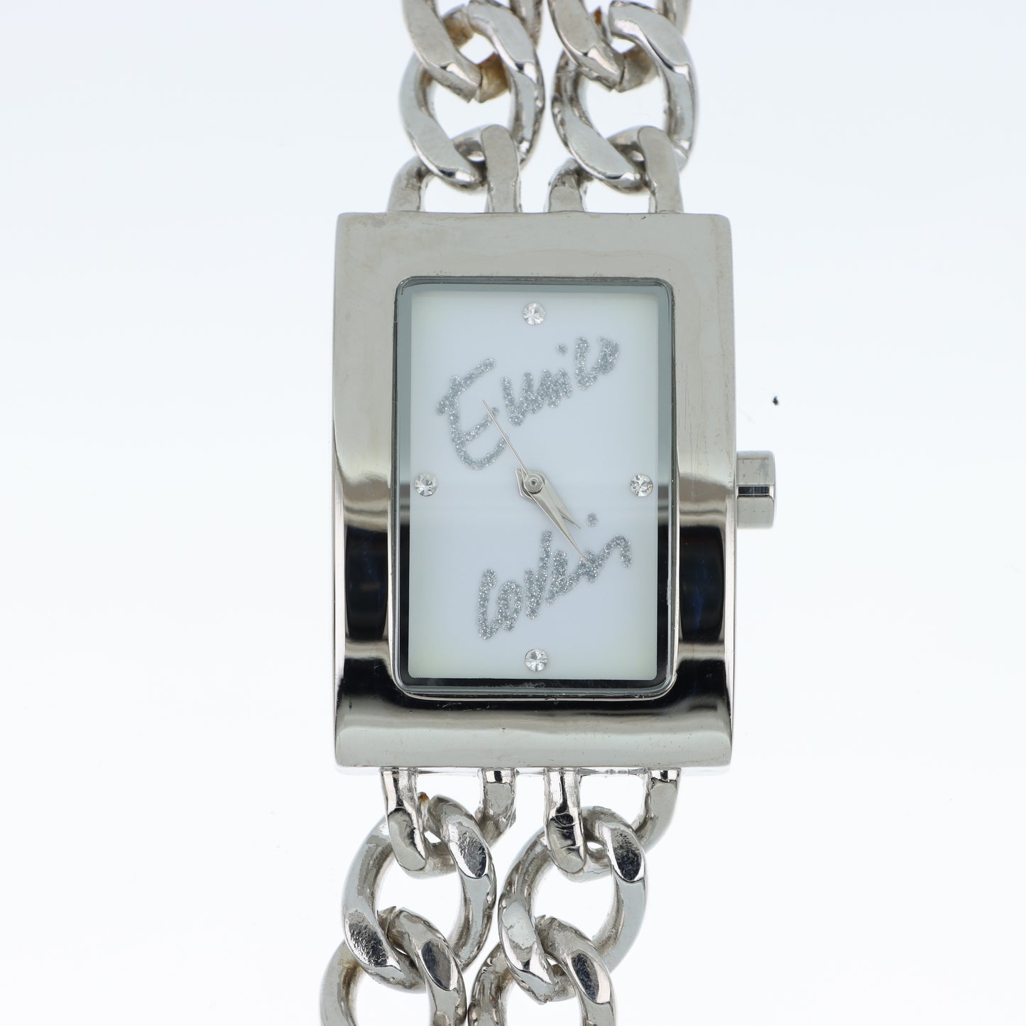 Enrico Coveri - Orologio Donna Cassa Rettangolare Doppia Catena Maxi Quadrante Bianco