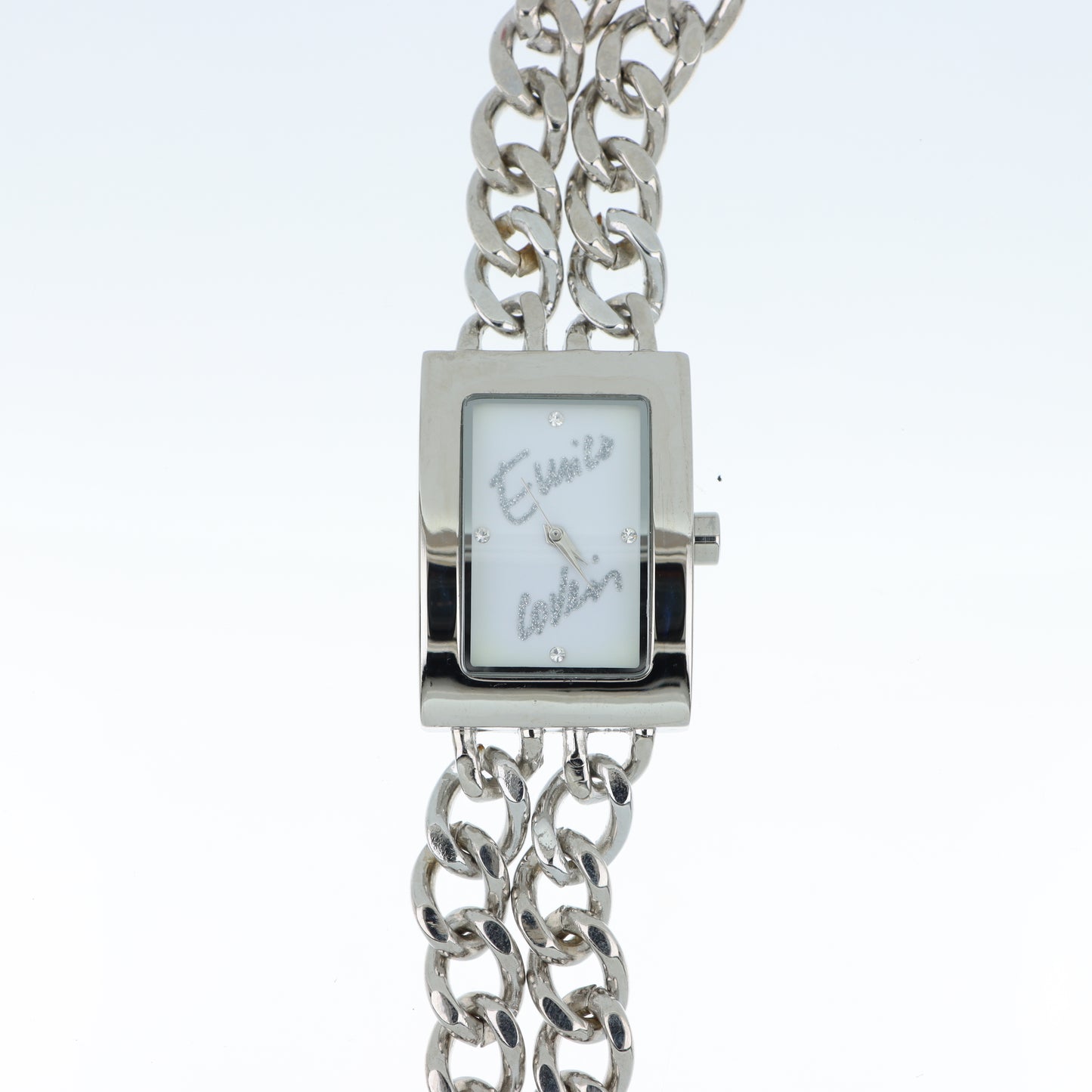 Enrico Coveri - Orologio Donna Cassa Rettangolare Doppia Catena Maxi Quadrante Bianco