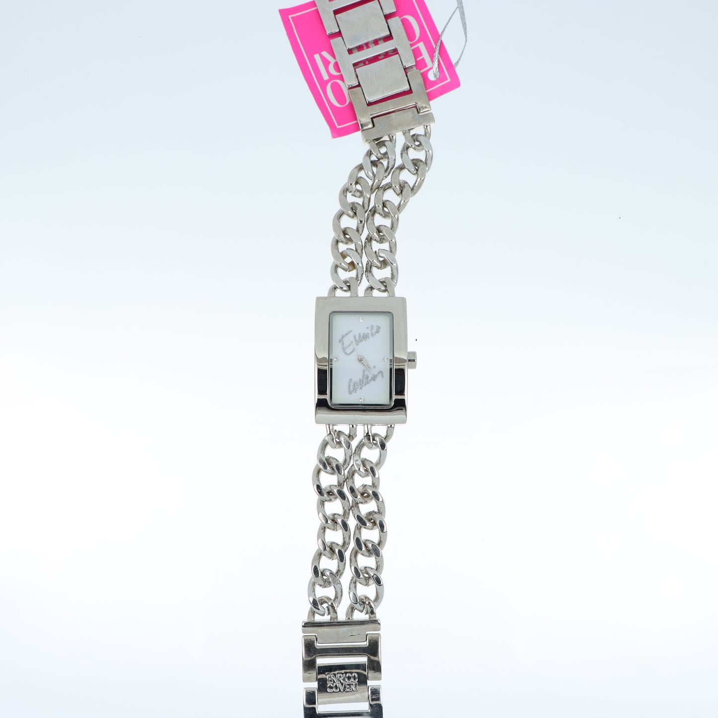 Enrico Coveri - Orologio Donna Cassa Rettangolare Doppia Catena Maxi Quadrante Bianco