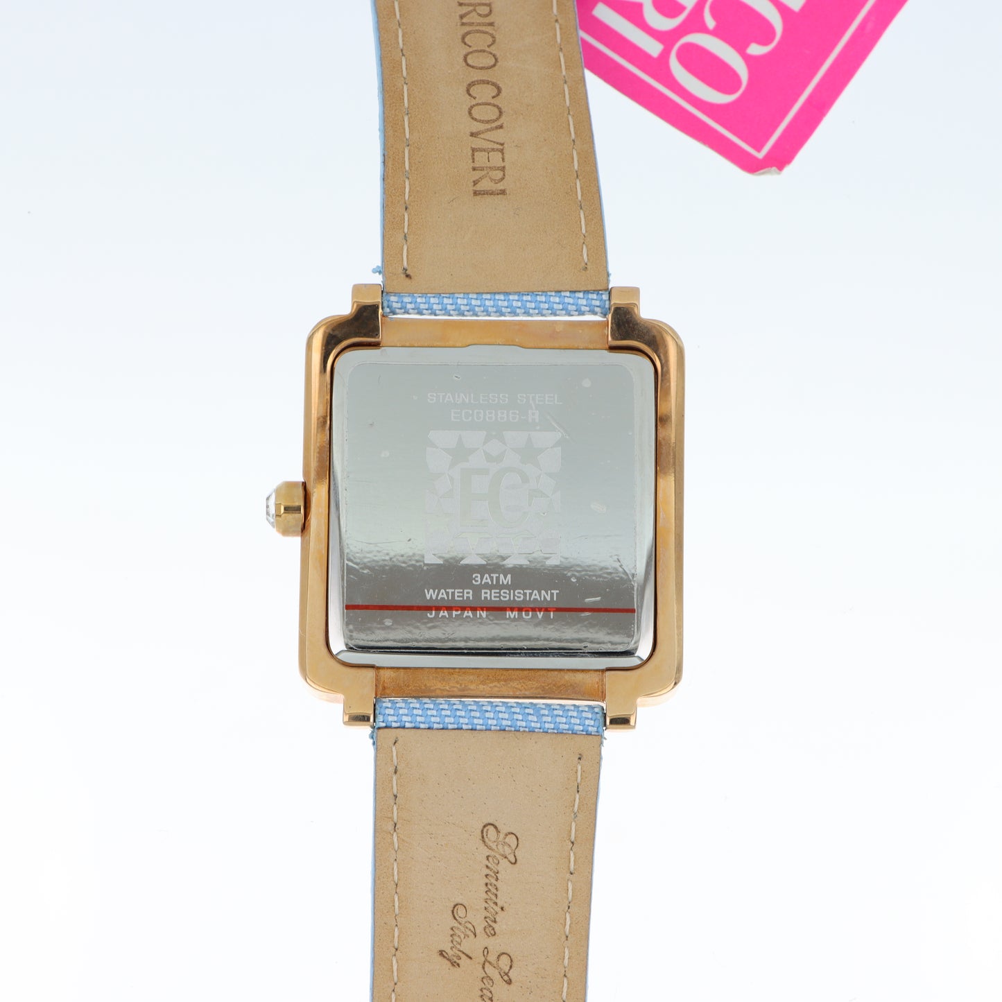 Enrico Coveri - Orologio Donna Cassa Quadrata Gold Pavé Numeri Romani Cinturino Denim