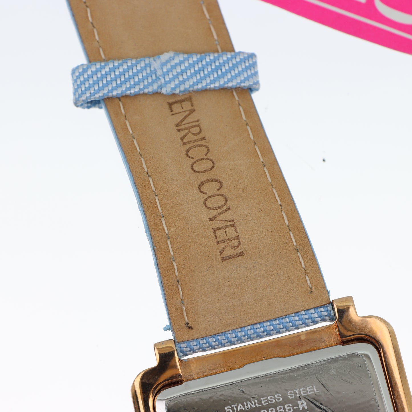 Enrico Coveri - Orologio Donna Cassa Quadrata Gold Pavé Numeri Romani Cinturino Denim