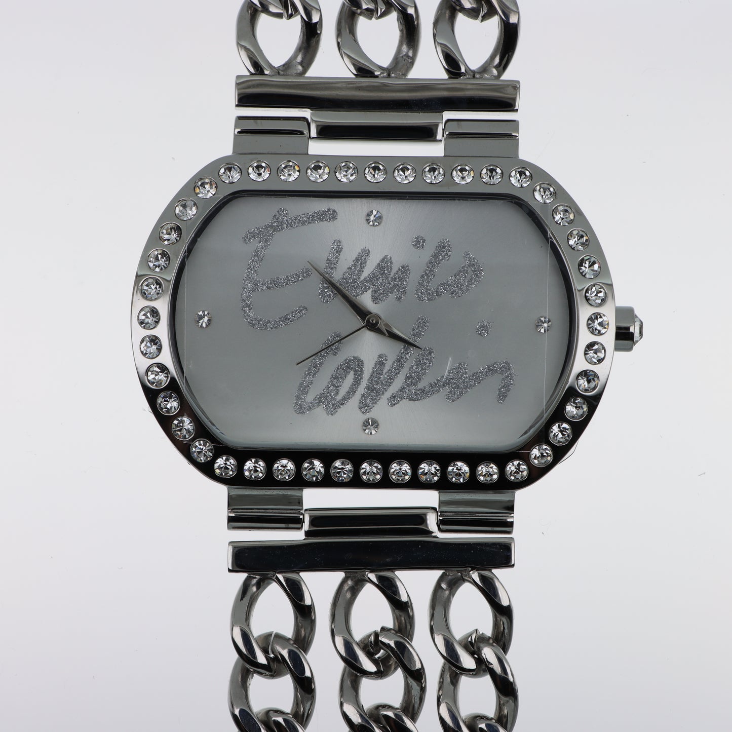Enrico Coveri - Orologio Donna Cassa Barrel Pavé Tripla Catena Gunmetal Quadrante Bianco