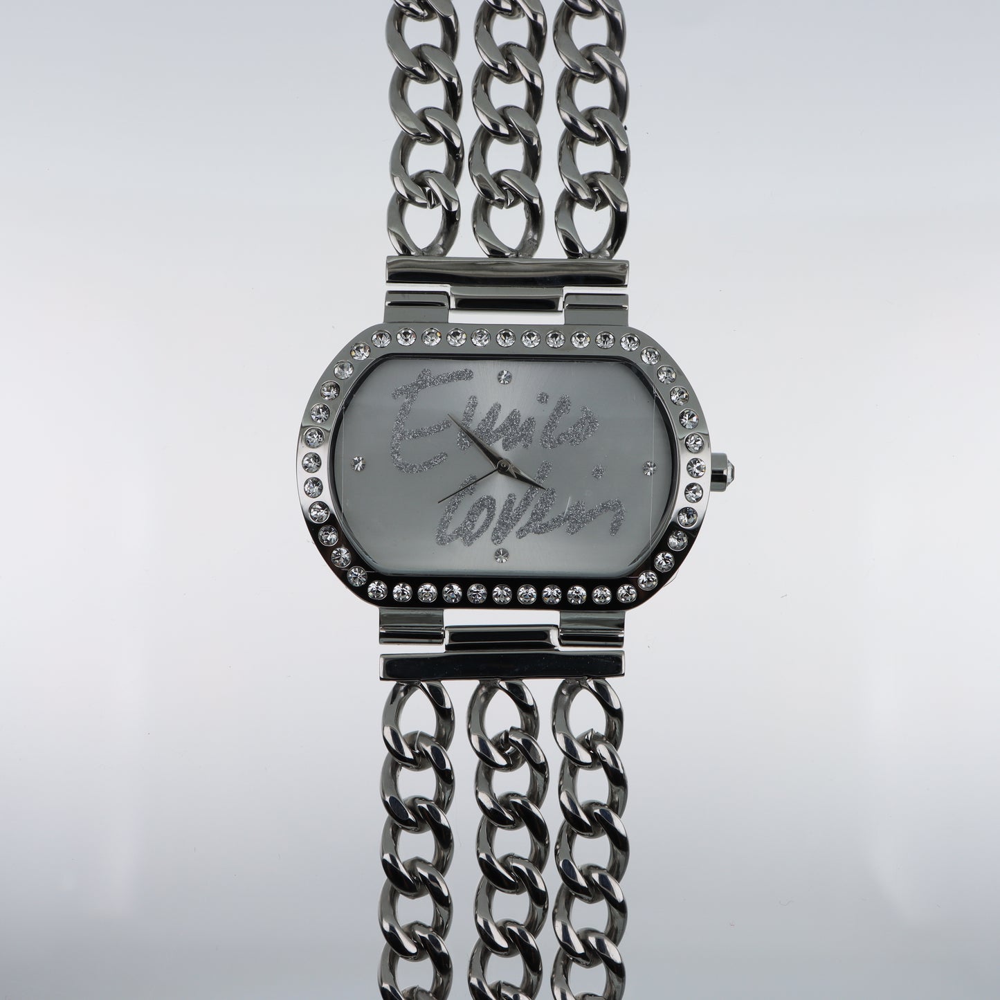 Enrico Coveri - Orologio Donna Cassa Barrel Pavé Tripla Catena Gunmetal Quadrante Bianco