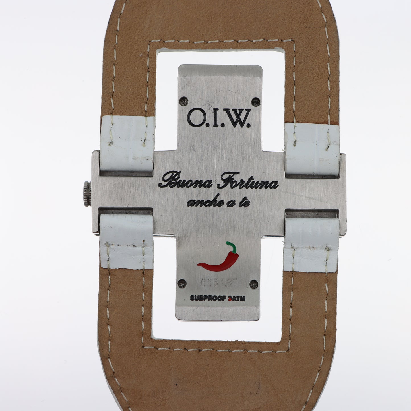 O.I.W. Cross - Orologio Donna Cassa a Croce Quadrante Blu Cinturino Coccodrillo Bianco