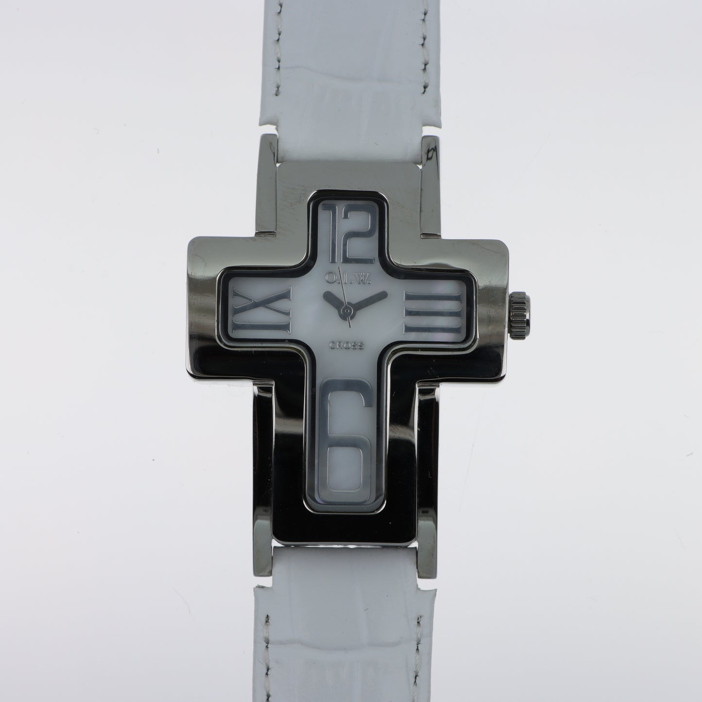 O.I.W. Cross White - Orologio Donna Cassa a Croce Quadrante Madreperla Cinturino Pelle Bianco