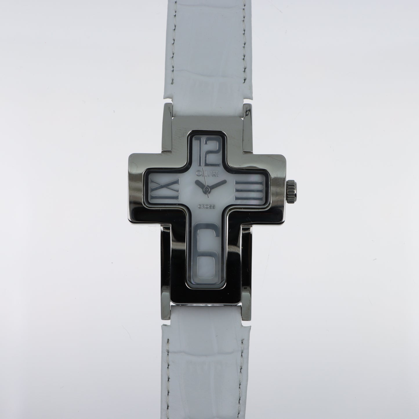 O.I.W. Cross White - Orologio Donna Cassa a Croce Quadrante Madreperla Cinturino Pelle Bianco