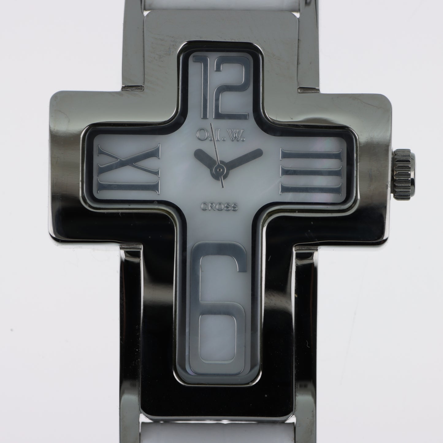 O.I.W. Cross White - Orologio Donna Cassa a Croce Quadrante Madreperla Cinturino Pelle Bianco
