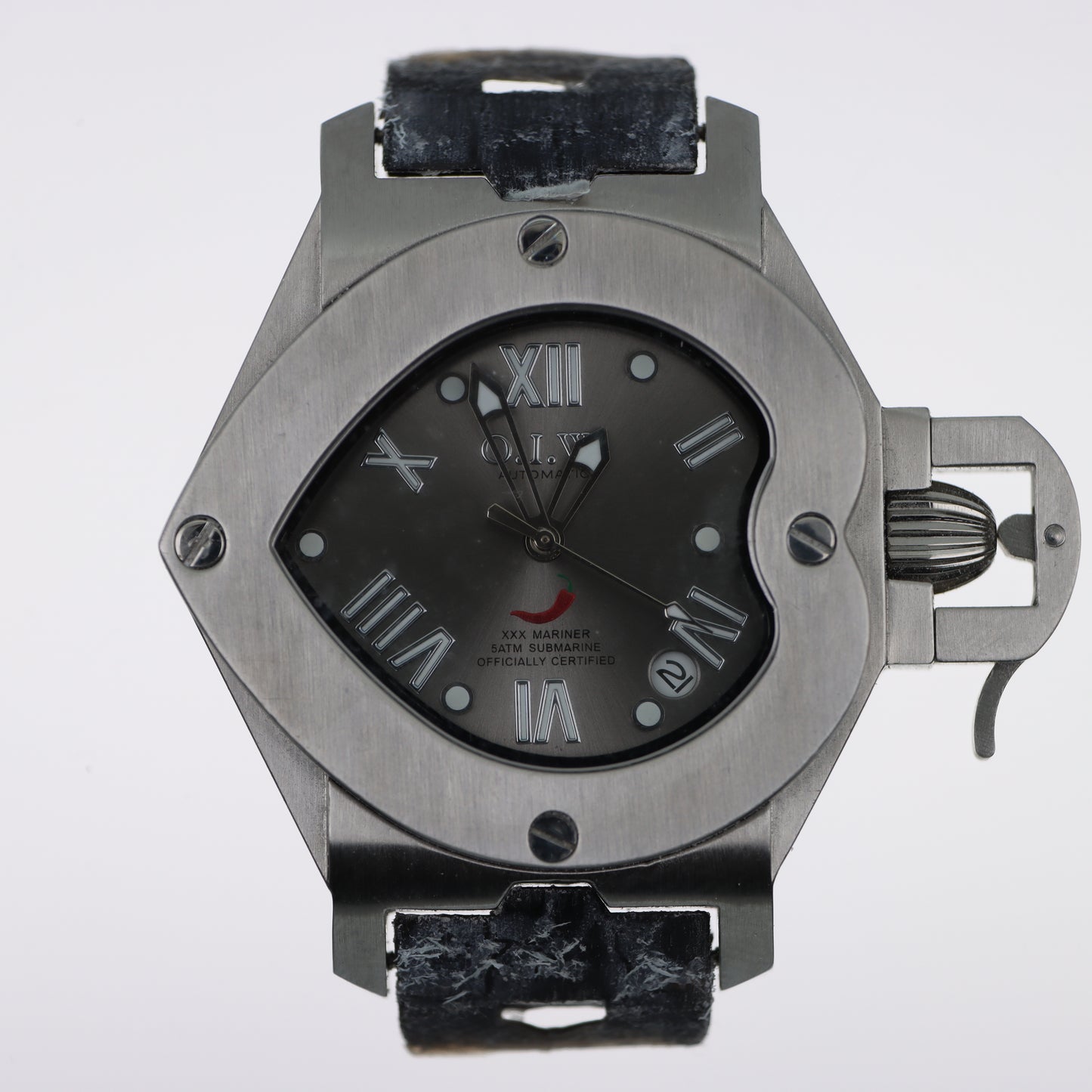 O.I.W. XXX Mariner - Orologio Uomo Automatico Submariner 5ATM Quadrante Grigio Cinturino Pelle Nera