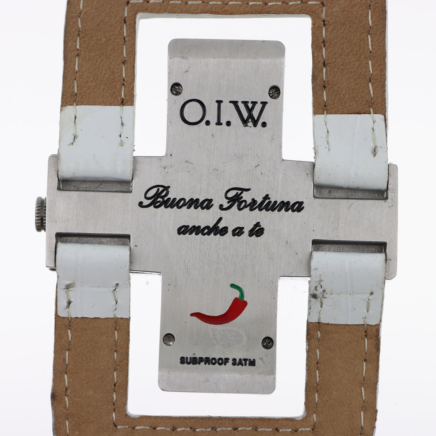 O.I.W. Cross Black - Orologio Donna Cassa a Croce Argento Quadrante Nero Cinturino Pelle Bianco