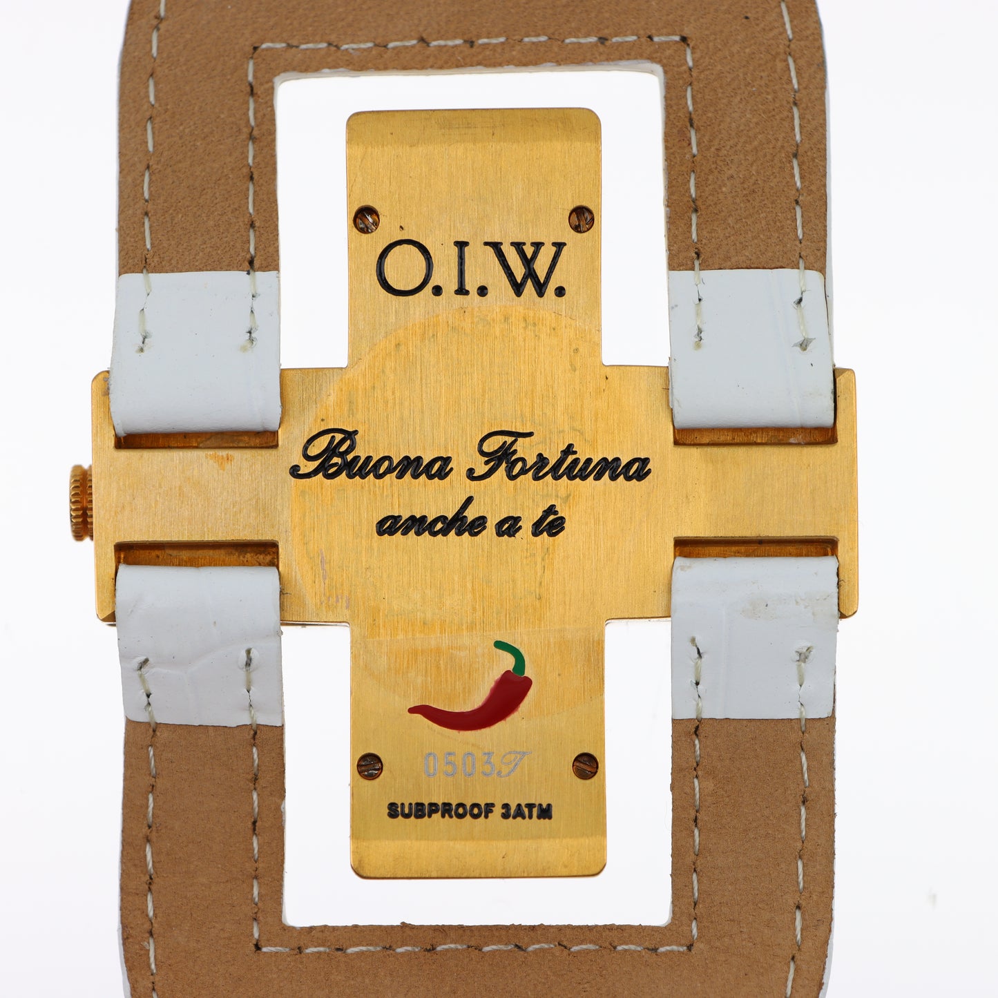 O.I.W. Cross Gold - Orologio Donna Cassa a Croce Gold Quadrante Rose Gold Cinturino Pelle Bianco