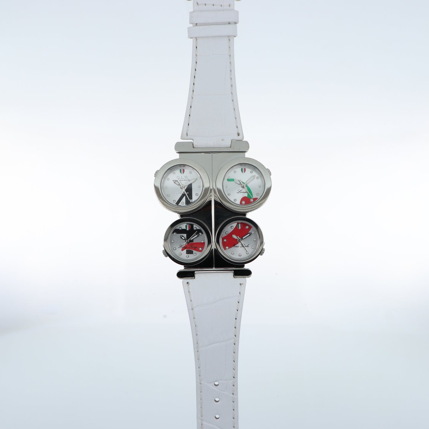 O.I.W. 4 City - Orologio Donna 4 Fusi Orari Roma Londra Hong Kong New York Cinturino Bianco