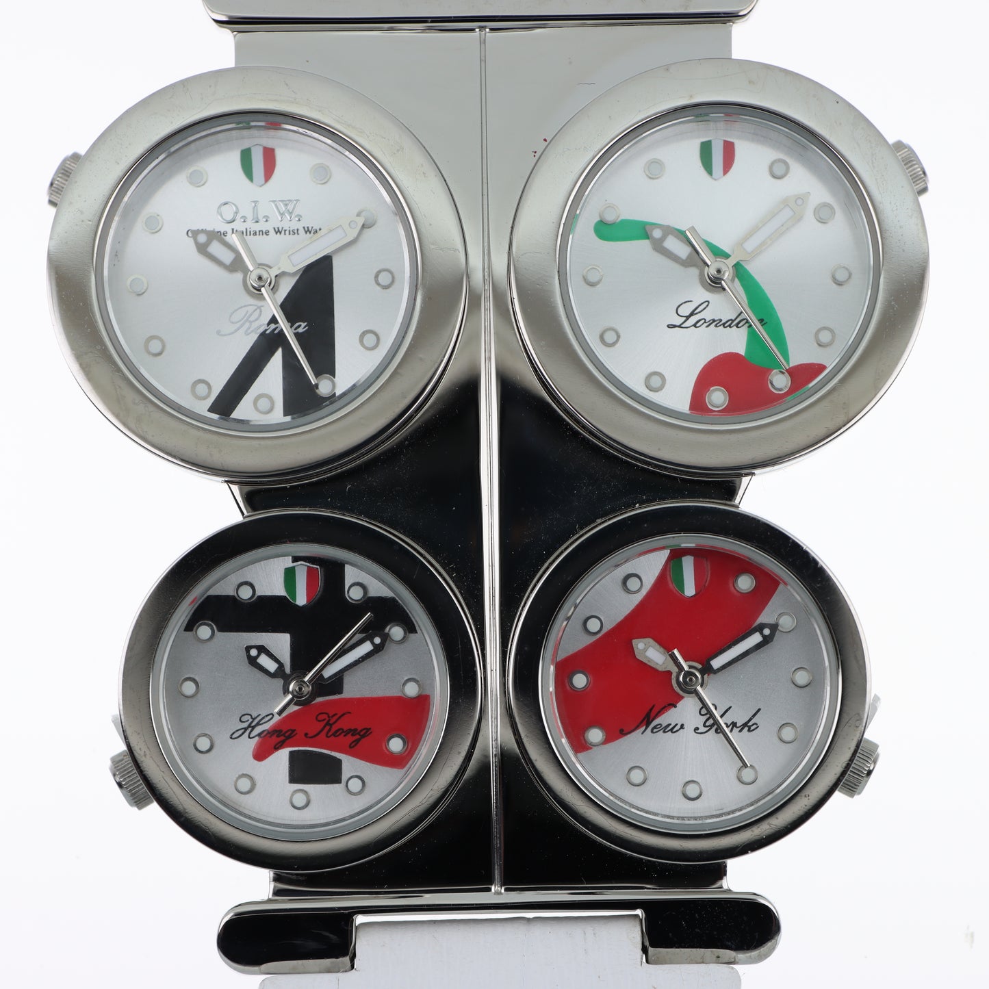O.I.W. 4 City - Orologio Donna 4 Fusi Orari Roma Londra Hong Kong New York Cinturino Bianco