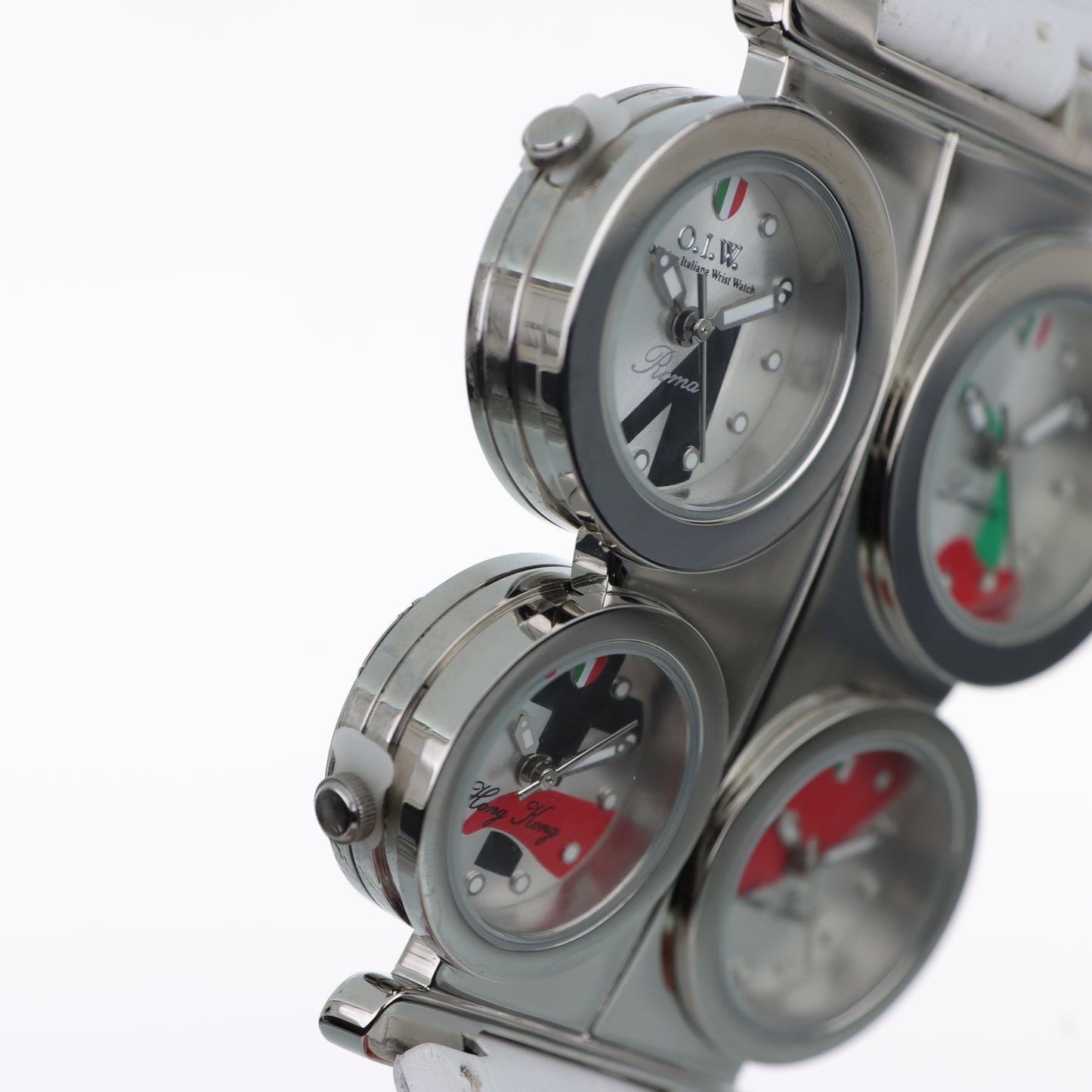 O.I.W. 4 City - Orologio Donna 4 Fusi Orari Roma Londra Hong Kong New York Cinturino Bianco