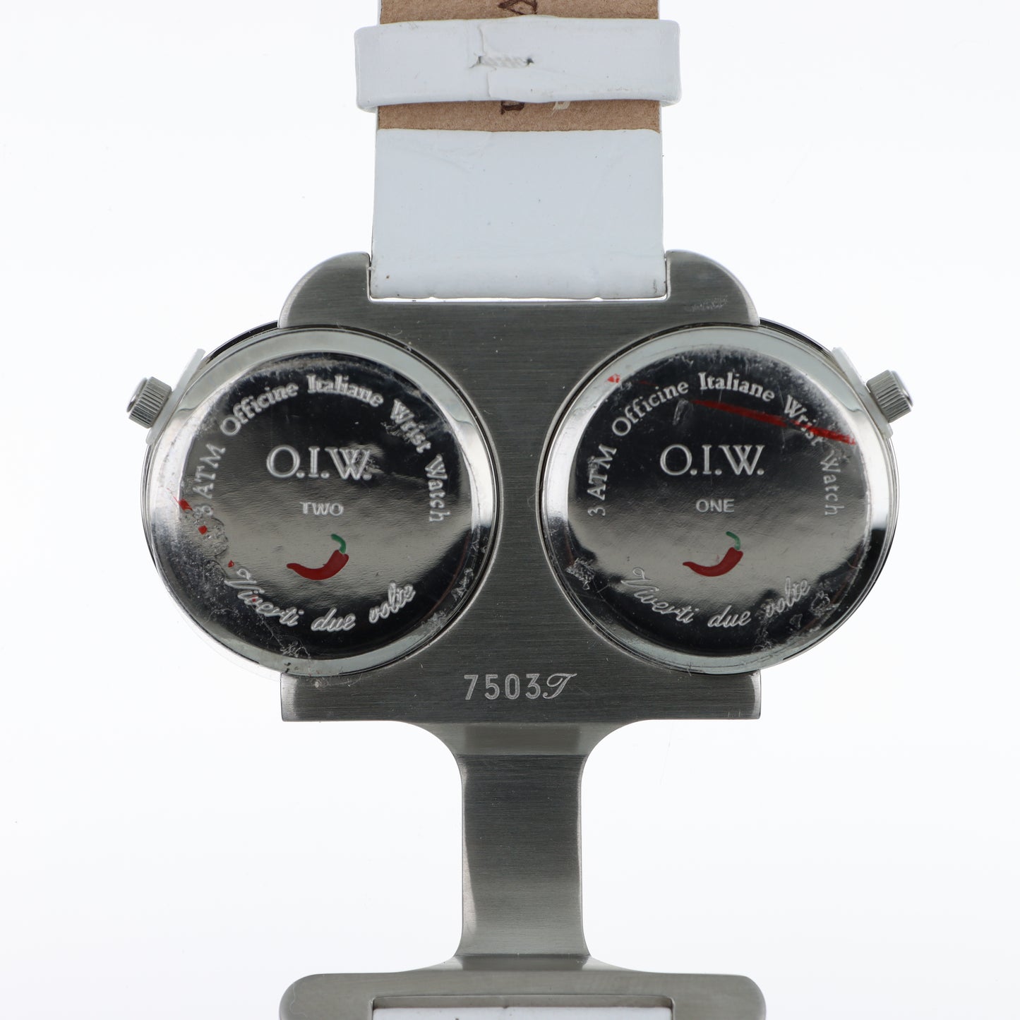 O.I.W. Twin - Orologio Donna Doppio Quadrante Madreperla con Cristalli Cinturino Pelle Bianco
