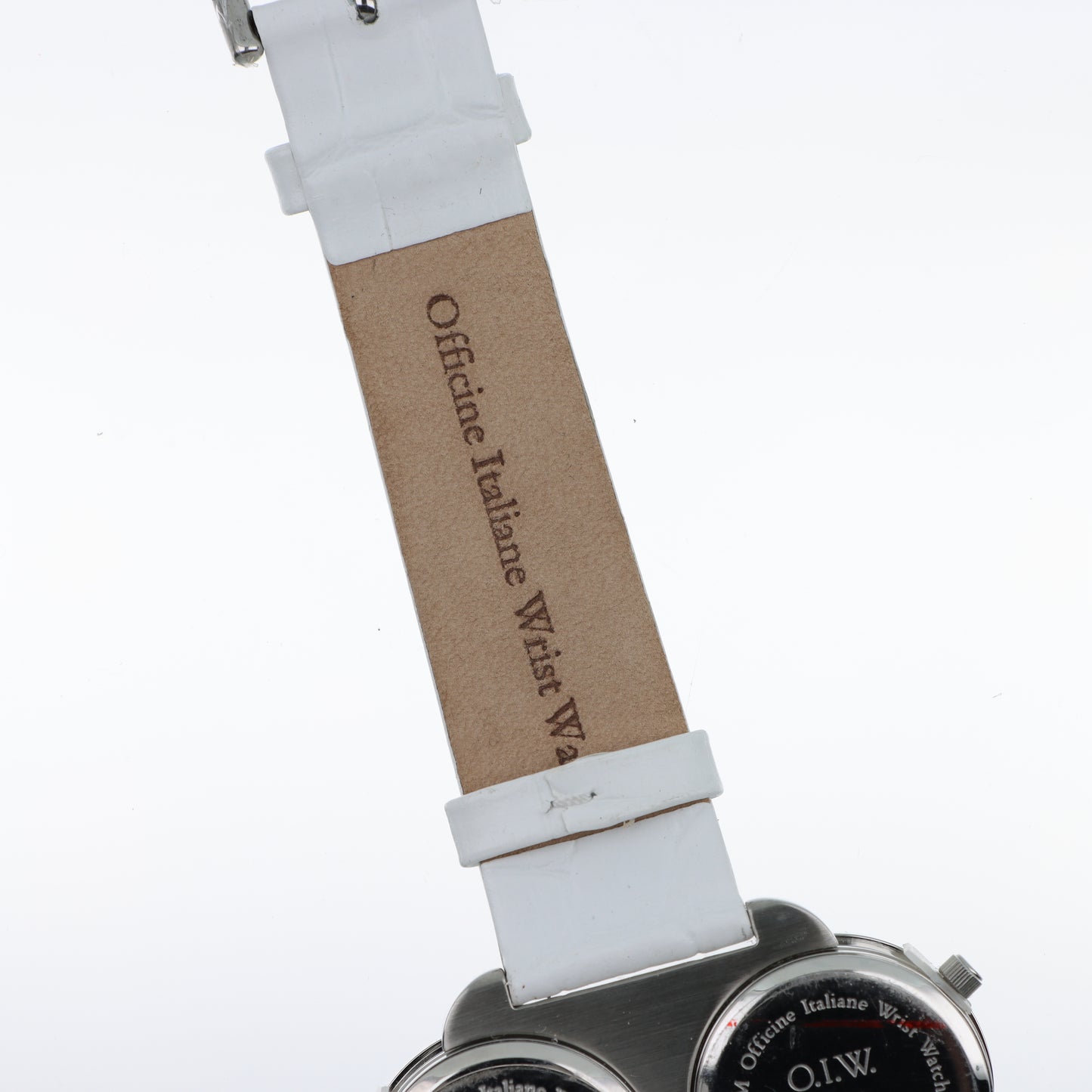O.I.W. Twin Steel - Orologio Donna Doppio Quadrante Acciaio Satinato Madreperla Cinturino Pelle Bianco