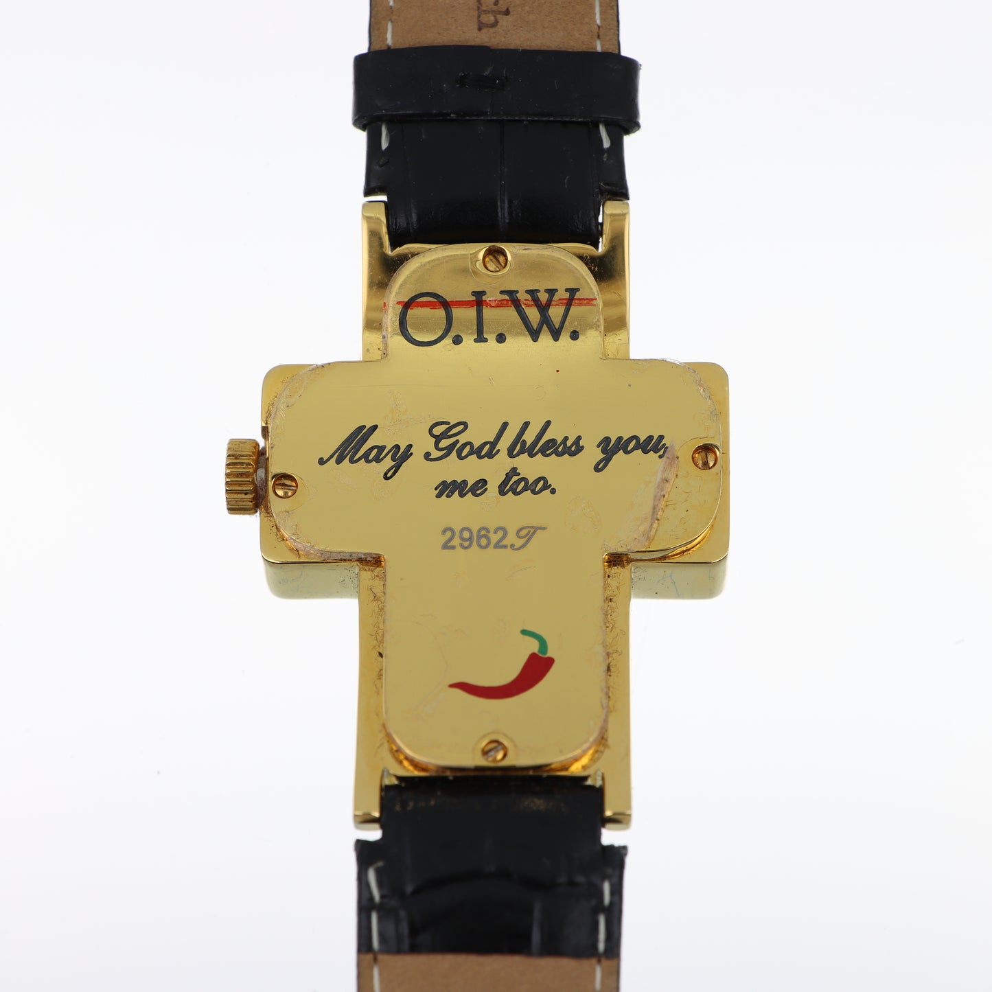 O.I.W. Cross Gold Black - Orologio Donna Cassa a Croce Gold Quadrante Bianco Cinturino Pelle Nero