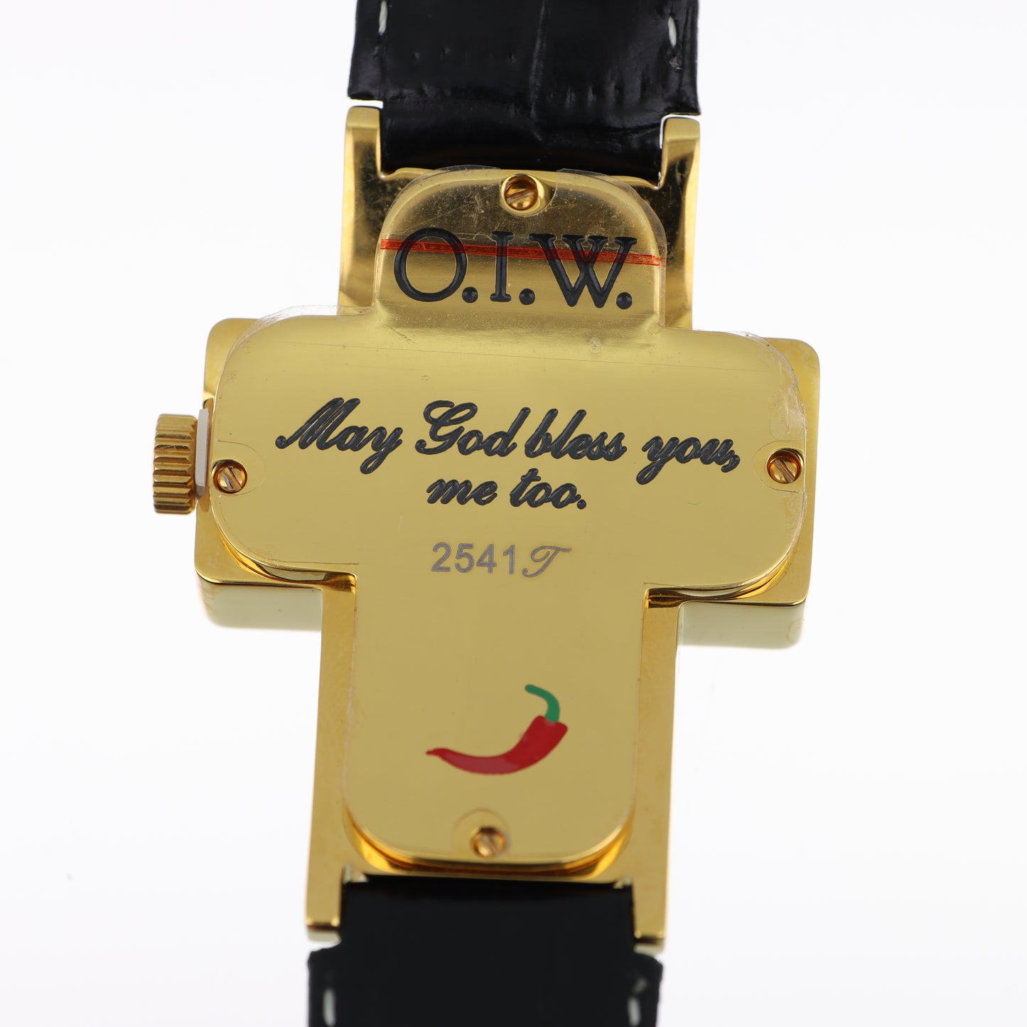 O.I.W. Cross Gold Madreperla Blu - Orologio Donna Cassa a Croce Gold Quadrante Madreperla Blu Cinturino Pelle Nero