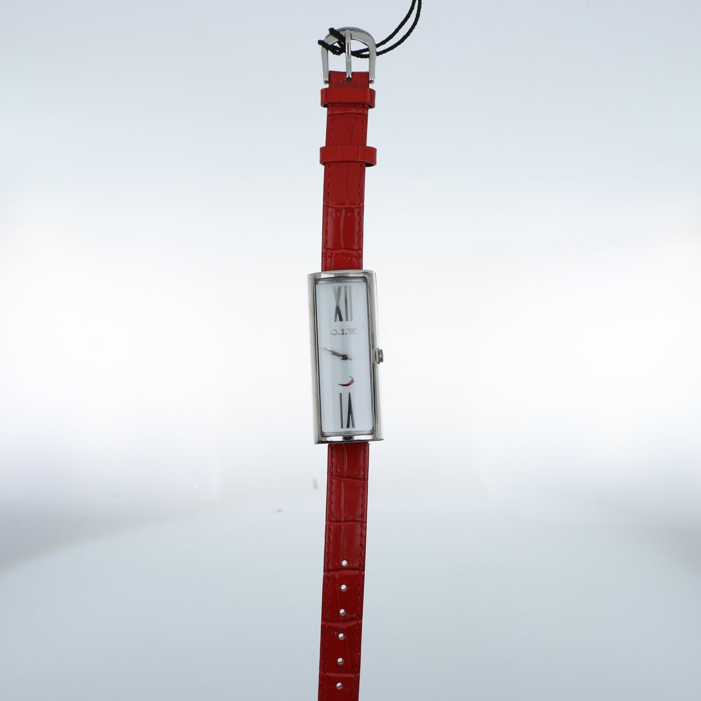 O.I.W. Peperoncino Slim - Orologio Donna Cassa Rettangolare Argento Quadrante Bianco Cinturino Pelle Rosso
