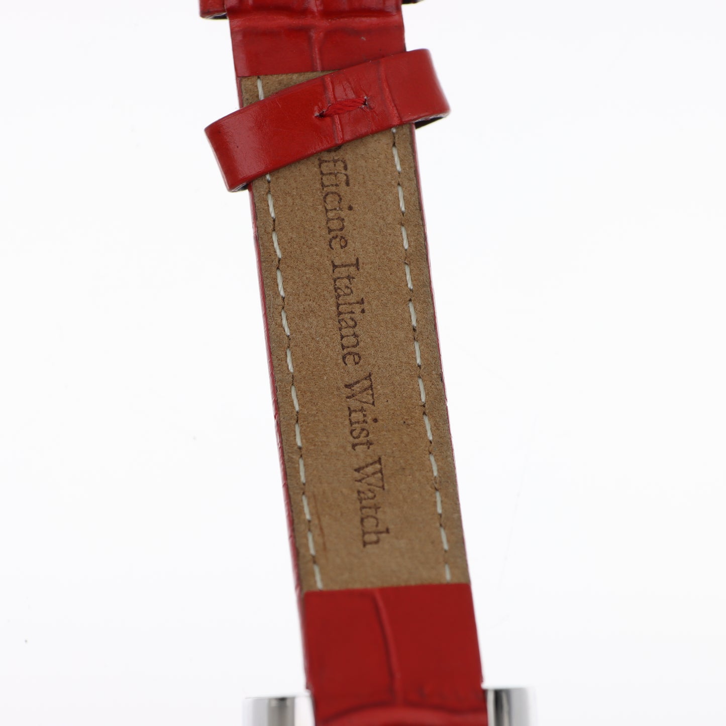 O.I.W. Peperoncino Slim - Orologio Donna Cassa Rettangolare Argento Quadrante Bianco Cinturino Pelle Rosso