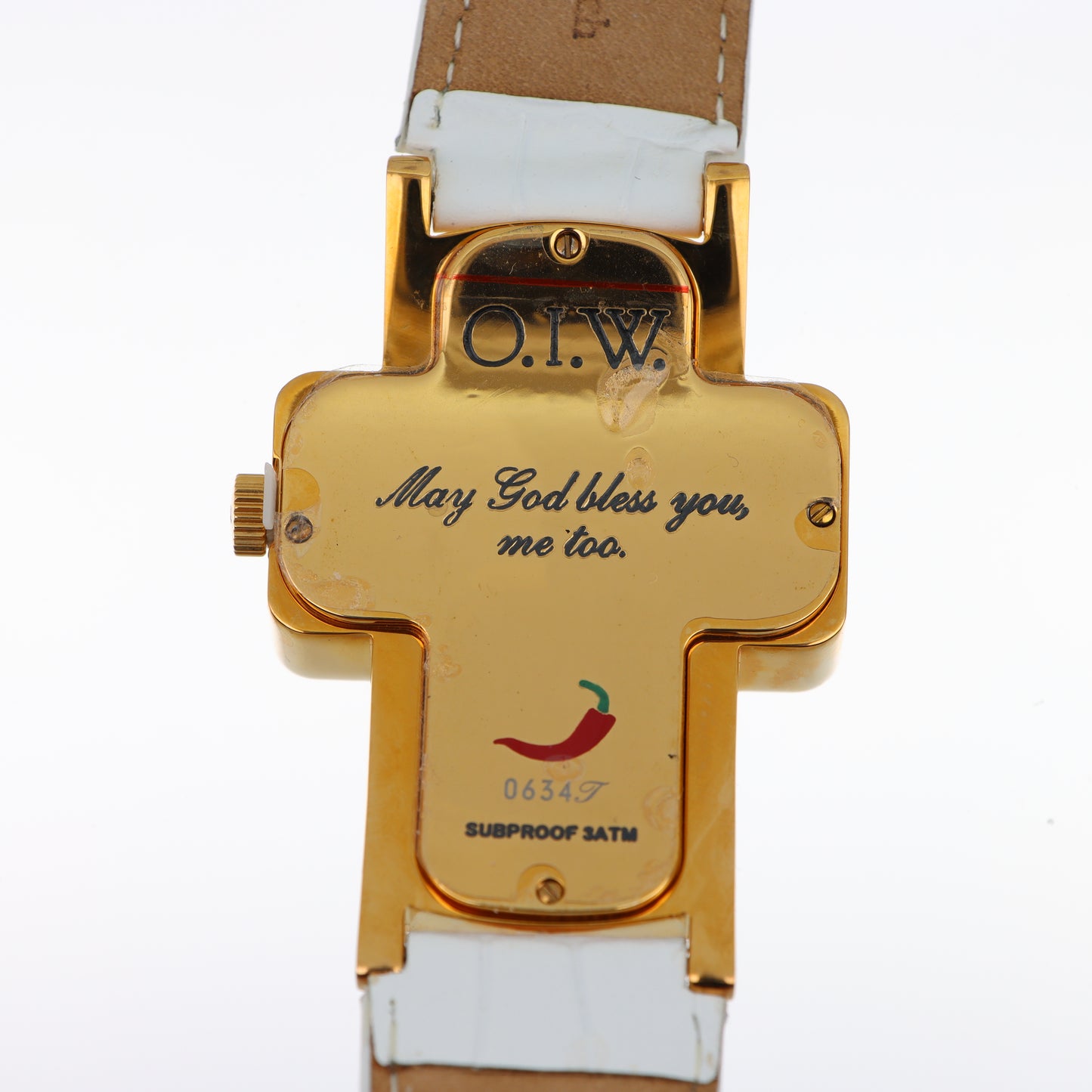O.I.W. Cross Gold Rose - Orologio Donna Cassa a Croce Gold Quadrante Rosa Cipria Cinturino Pelle Bianco
