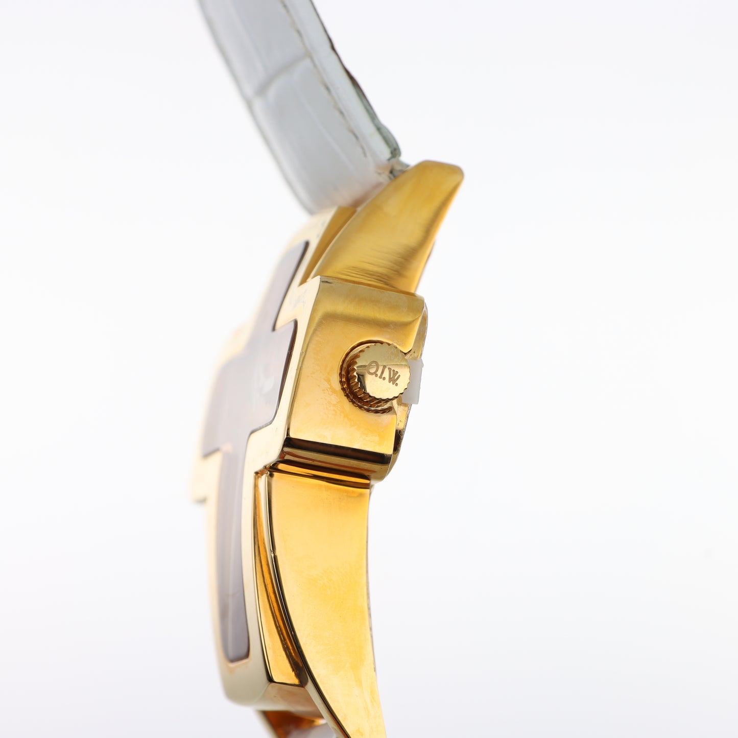 O.I.W. Cross Gold Rose - Orologio Donna Cassa a Croce Gold Quadrante Rosa Cipria Cinturino Pelle Bianco