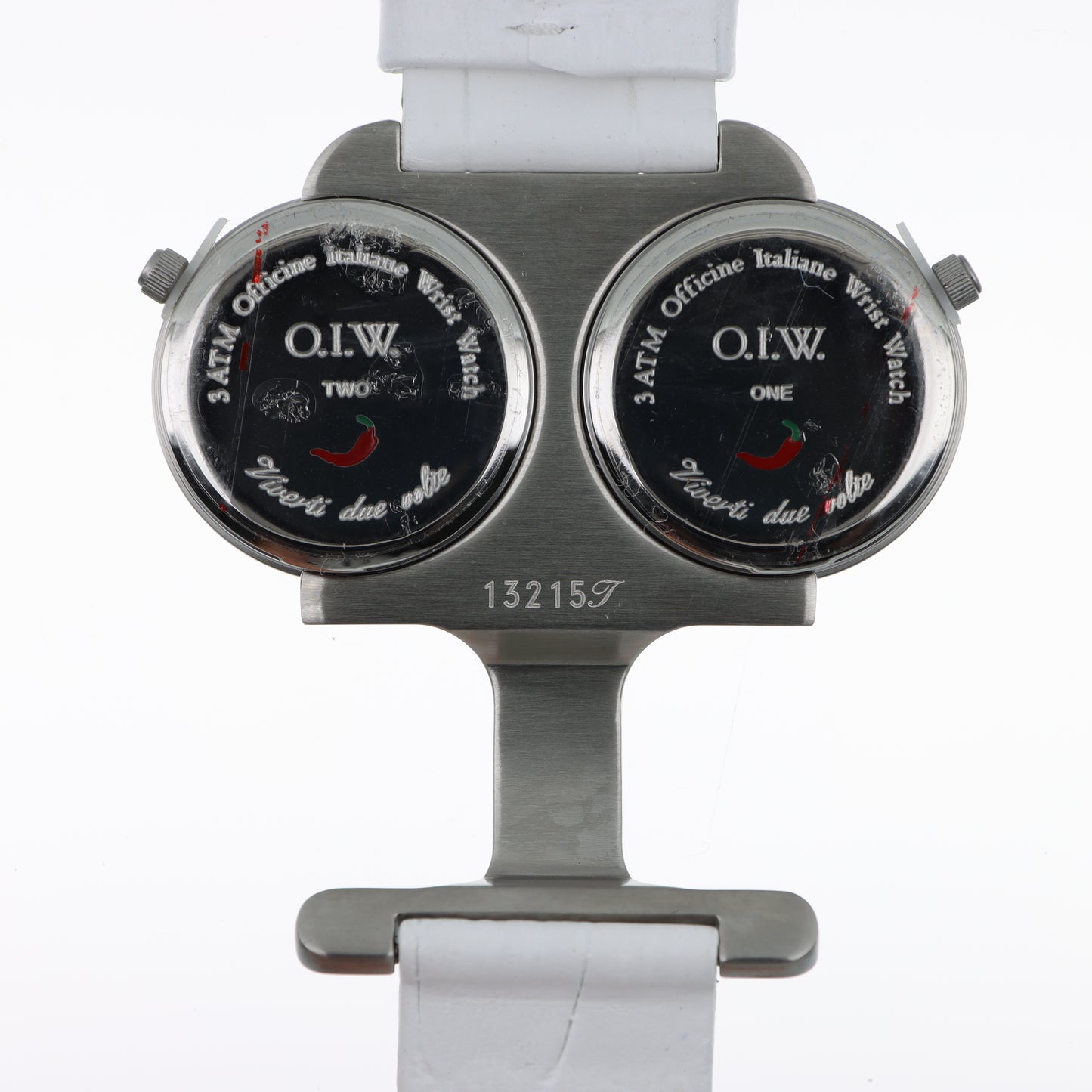 O.I.W. Twin Steel - Orologio Donna Doppio Quadrante Acciaio Satinato Madreperla Cinturino Pelle Bianco
