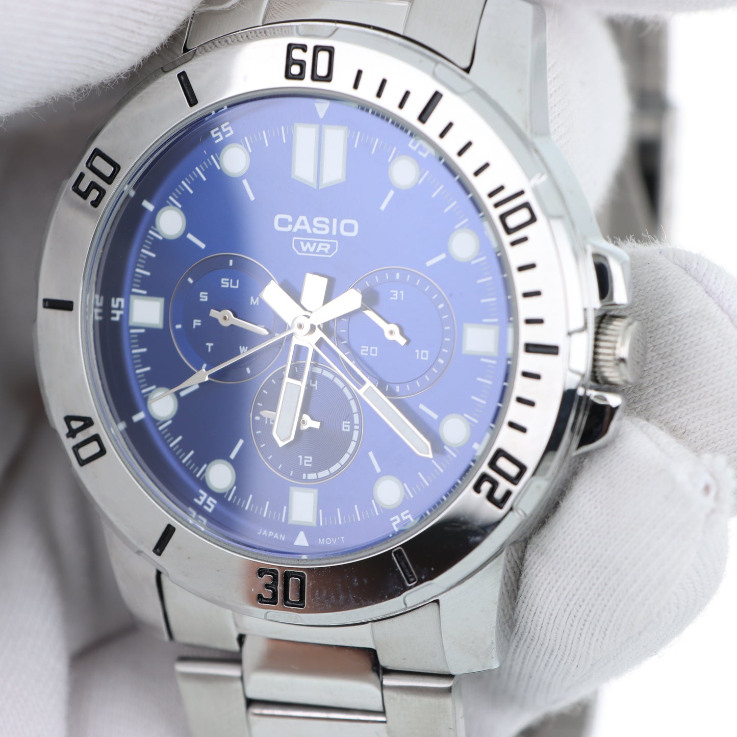 Casio MTP-VD300D - Orologio Uomo Multifunzione Quadrante Blu Bracciale Acciaio Water Resist