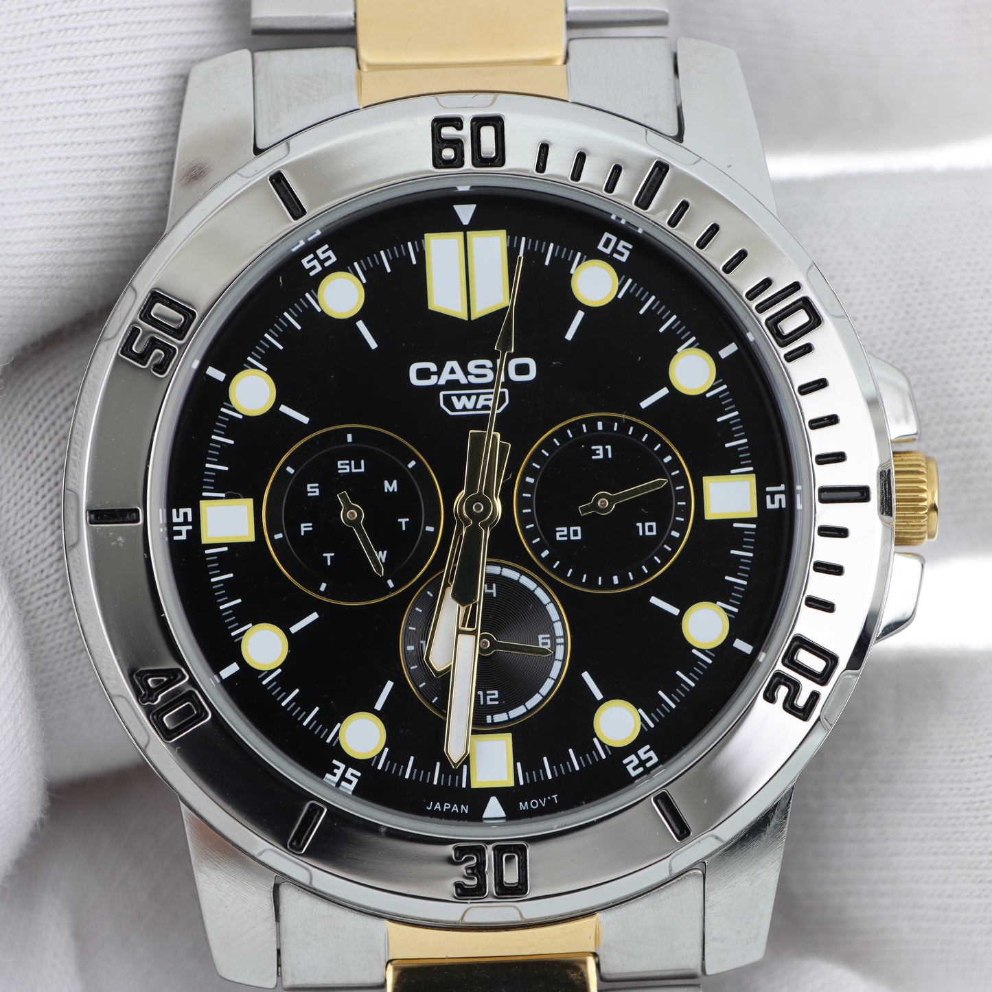 Casio MTP-VD300SG - Orologio Uomo Multifunzione Quadrante Nero Bracciale Bicolore Argento Gold