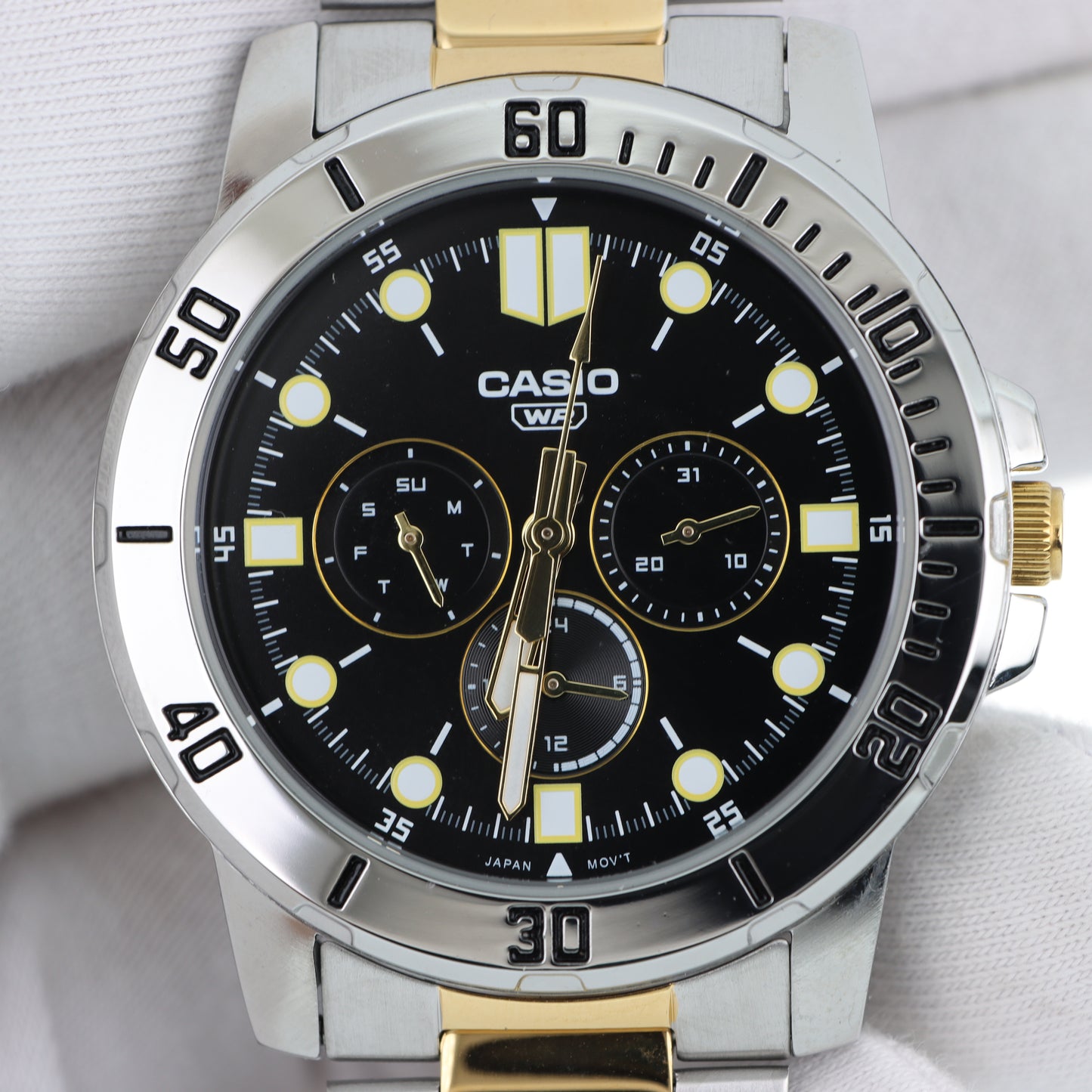 Casio MTP-VD300SG - Orologio Uomo Multifunzione Quadrante Nero Bracciale Bicolore Argento Gold
