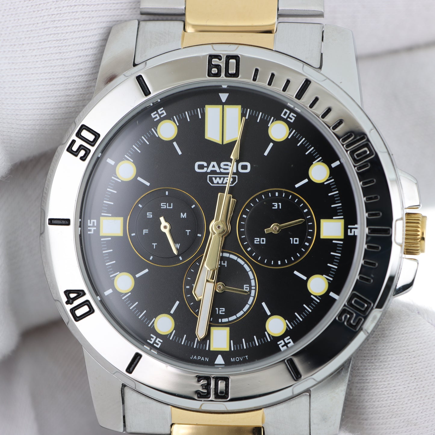 Casio MTP-VD300SG - Orologio Uomo Multifunzione Quadrante Nero Bracciale Bicolore Argento Gold