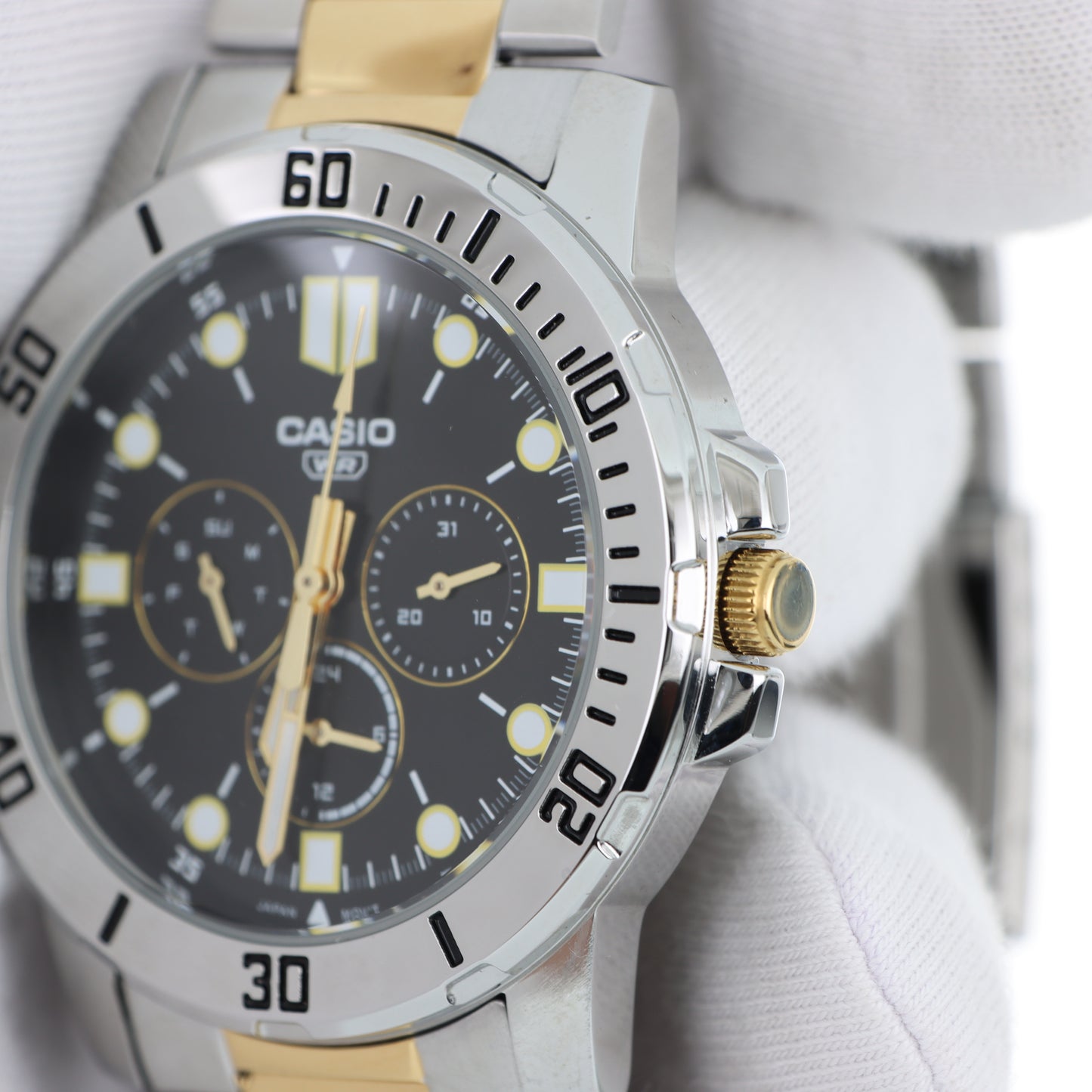 Casio MTP-VD300SG - Orologio Uomo Multifunzione Quadrante Nero Bracciale Bicolore Argento Gold