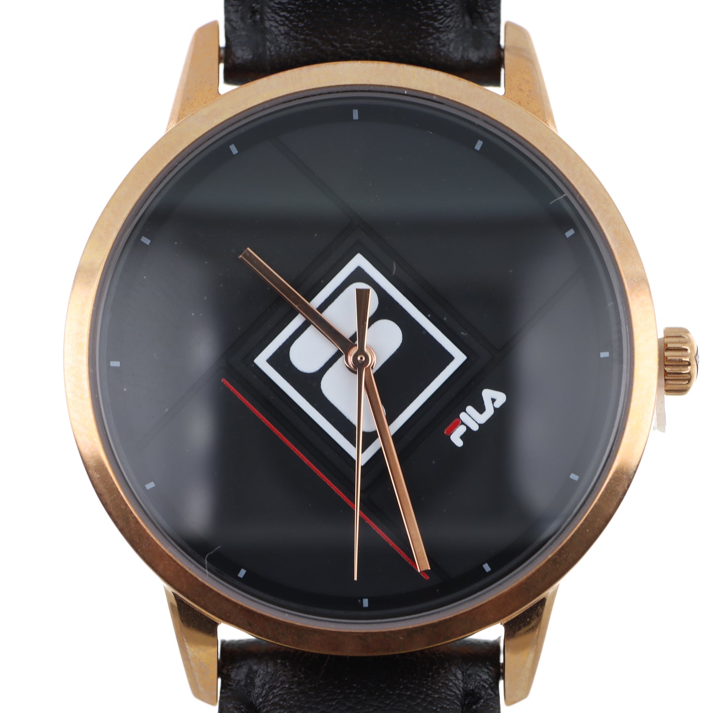 FILA Heritage Watch – Quadrante Nero Geometrico, Cassa Rose Gold e Cinturino in Pelle Nera